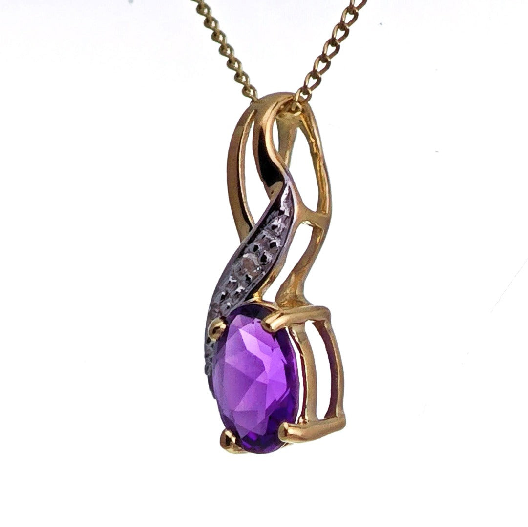 9ct Amethyst Necklace Yellow Gold 0.67ct Purple Oval Natural Gemstone