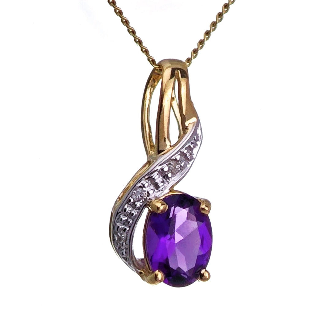 9ct Amethyst Necklace Yellow Gold 0.67ct Purple Oval Natural Gemstone