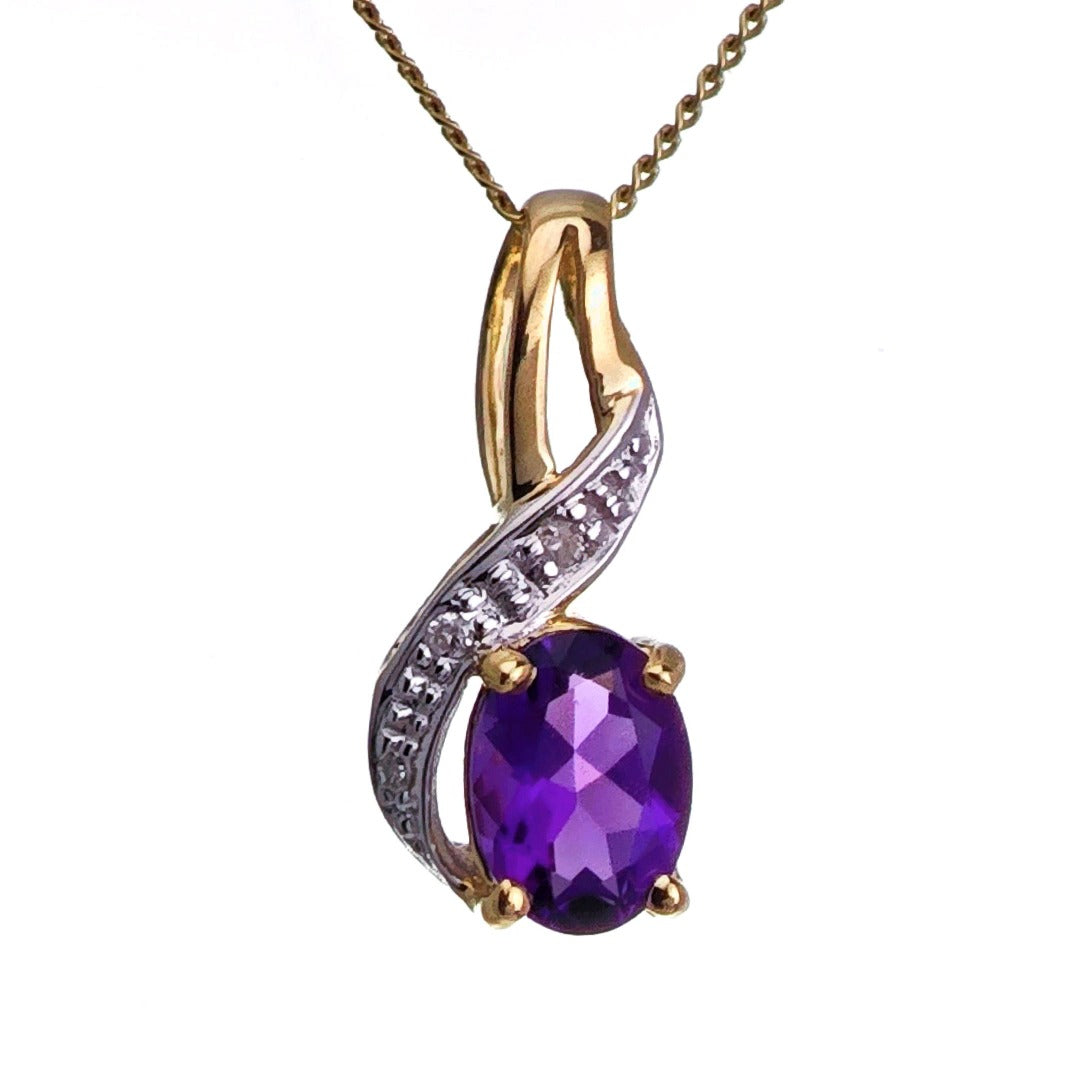 9ct Amethyst Necklace Yellow Gold 0.67ct Purple Oval Natural Gemstone