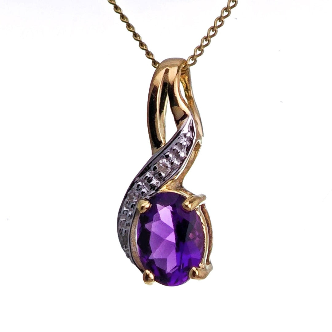 9ct Amethyst Necklace Yellow Gold 0.67ct Purple Oval Natural Gemstone