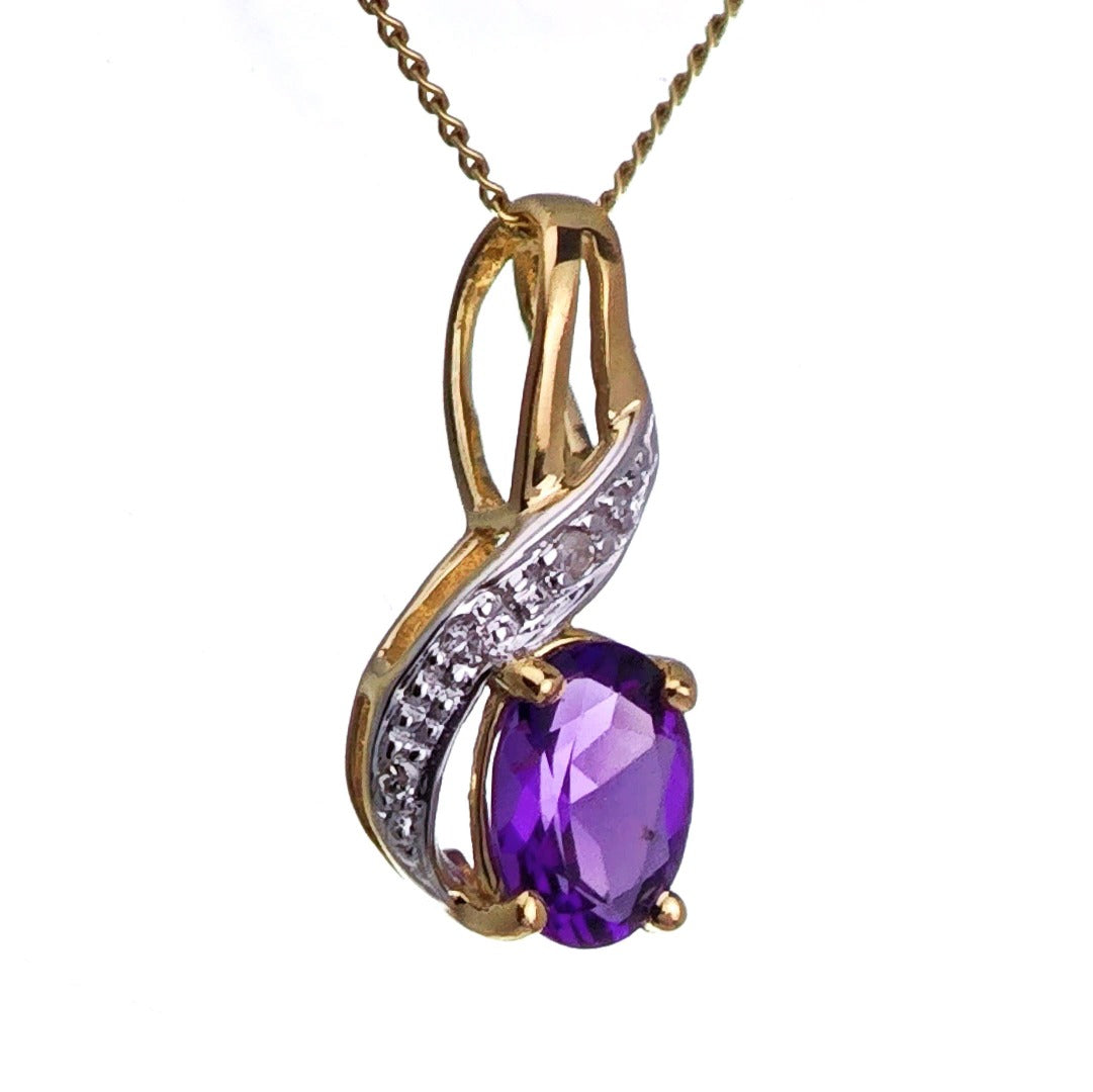 9ct Amethyst Necklace Yellow Gold 0.67ct Purple Oval Natural Gemstone