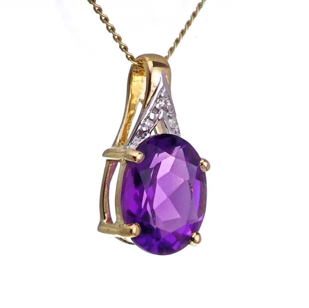 9ct Amethyst Necklace Yellow Gold 1.5ct Purple Oval Natural Gemstone