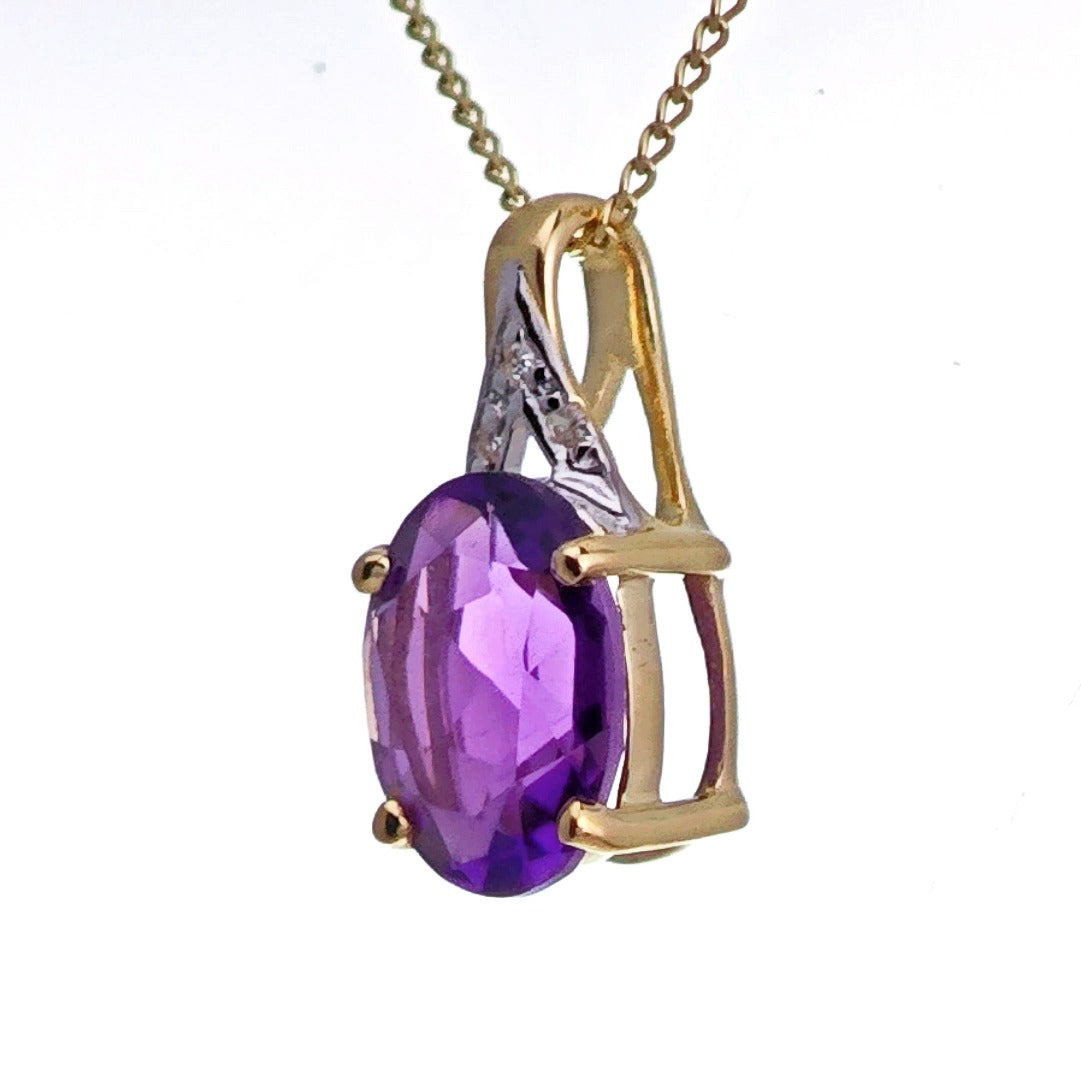 9ct Amethyst Necklace Yellow Gold 1.5ct Purple Oval Natural Gemstone