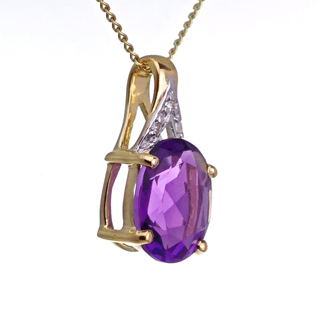 9ct Amethyst Necklace Yellow Gold 1.5ct Purple Oval Natural Gemstone