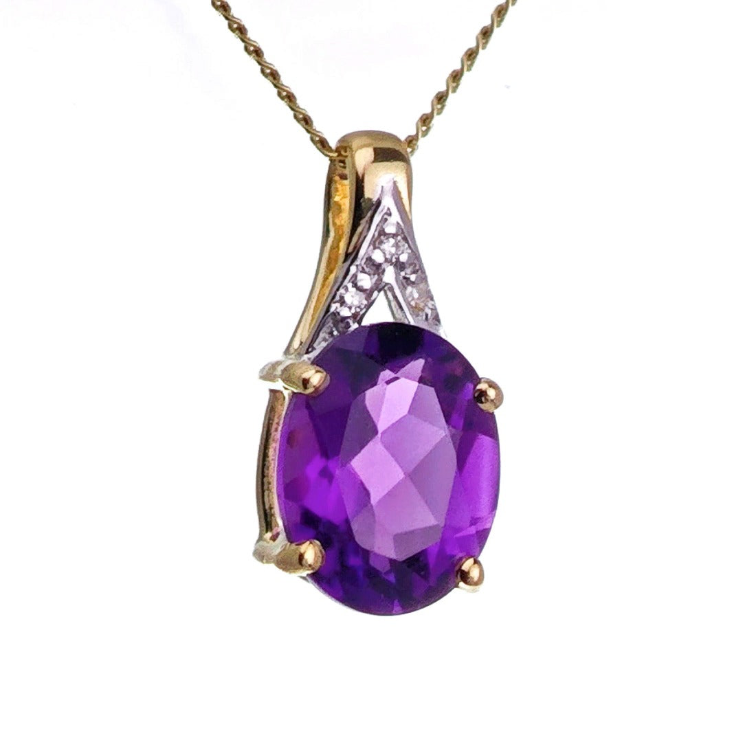 9ct Amethyst Necklace Yellow Gold 1.5ct Purple Oval Natural Gemstone