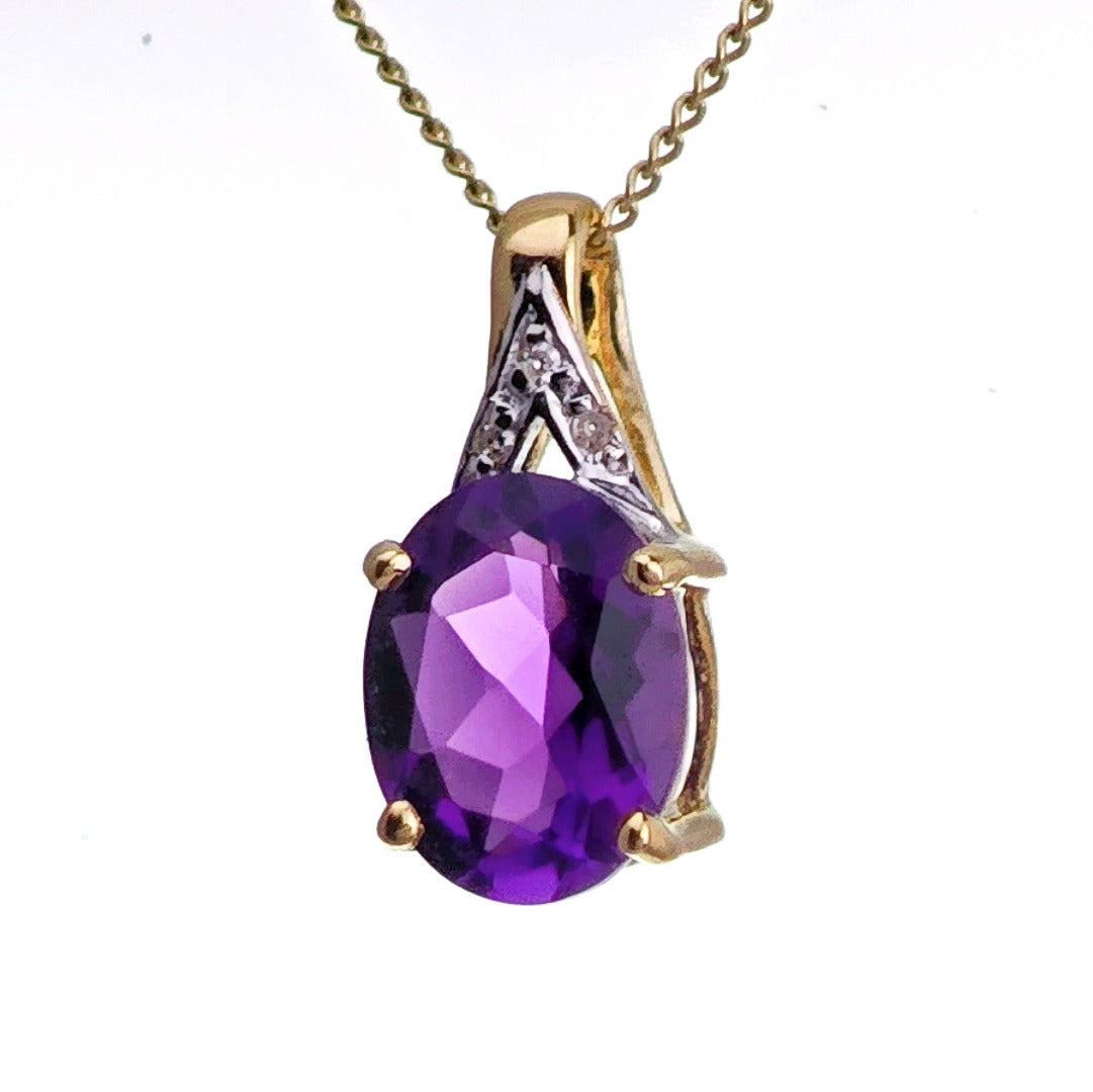 9ct Amethyst Necklace Yellow Gold 1.5ct Purple Oval Natural Gemstone