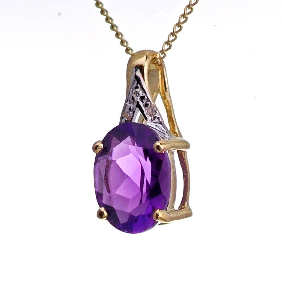 9ct Amethyst Necklace Yellow Gold 1.5ct Purple Oval Natural Gemstone