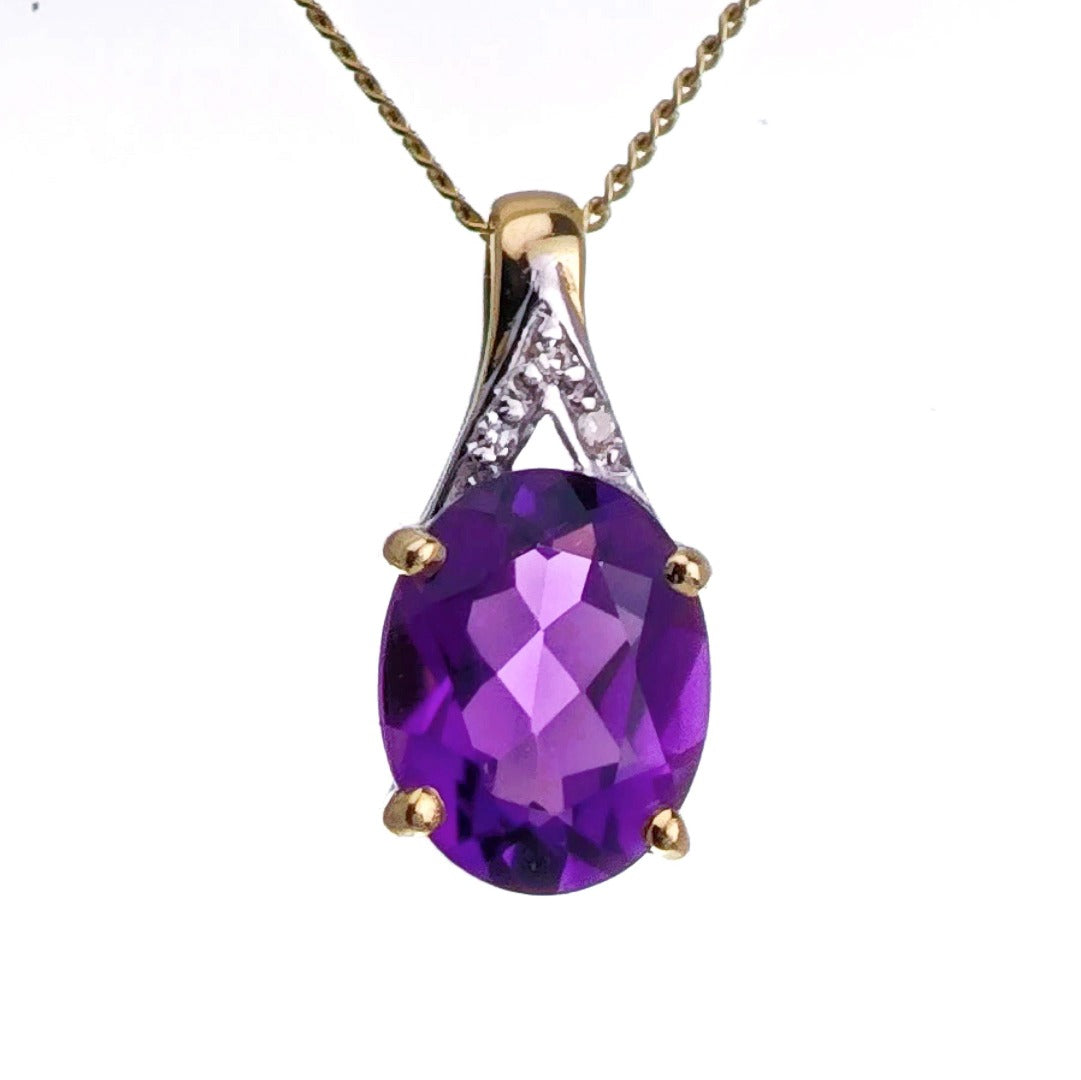 9ct Amethyst Necklace Yellow Gold 1.5ct Purple Oval Natural Gemstone