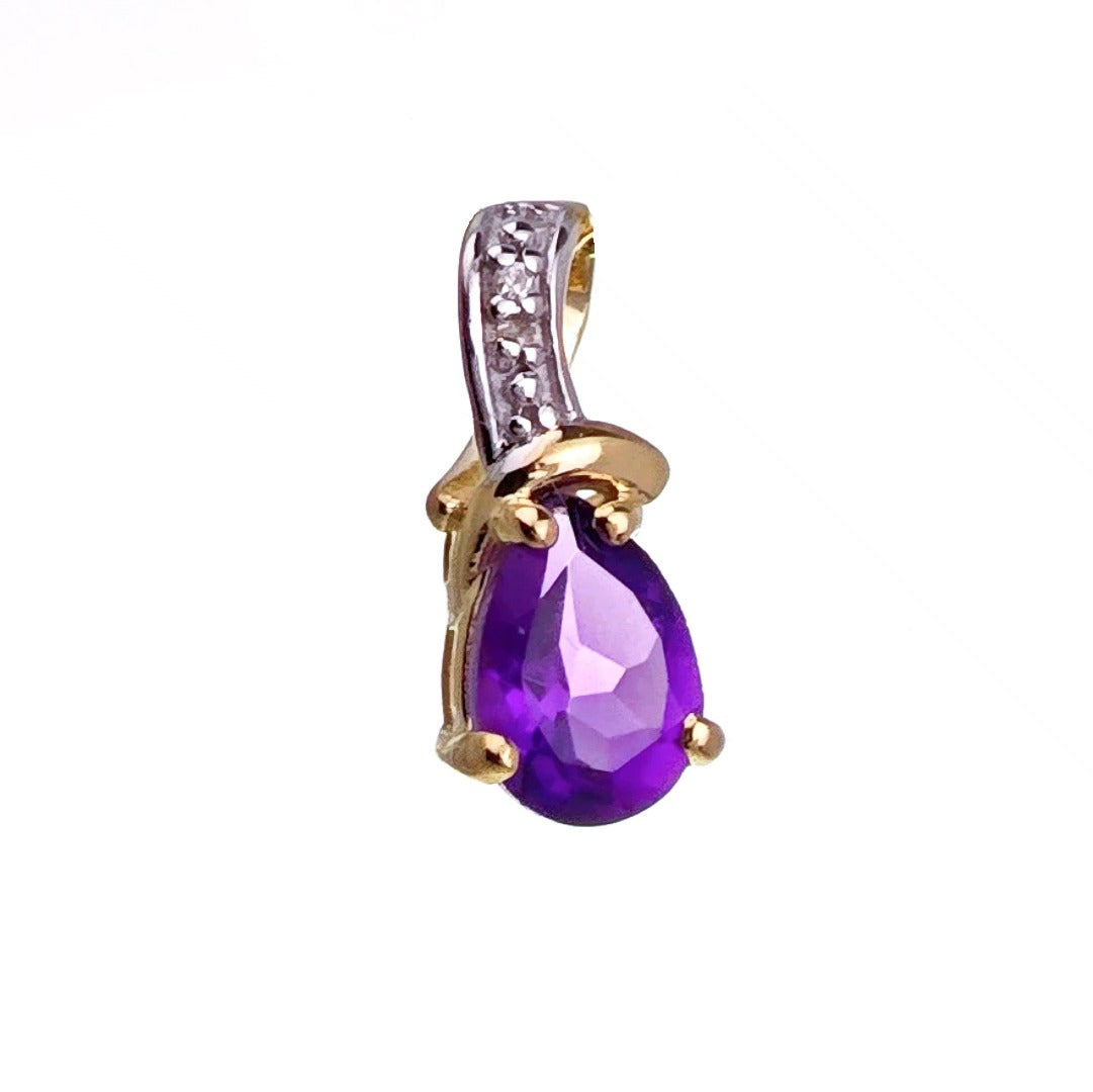 9ct Amethyst Necklace Yellow Gold 0.63ct Purple Pear Natural Gemstone