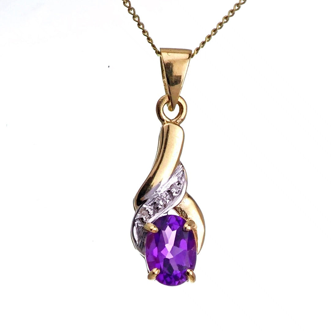 9ct Amethyst Necklace Yellow Gold 0.65ct Purple Oval Natural Gemstone