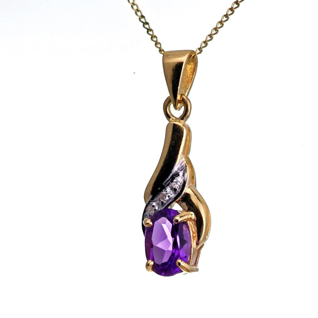 9ct Amethyst Necklace Yellow Gold 0.65ct Purple Oval Natural Gemstone