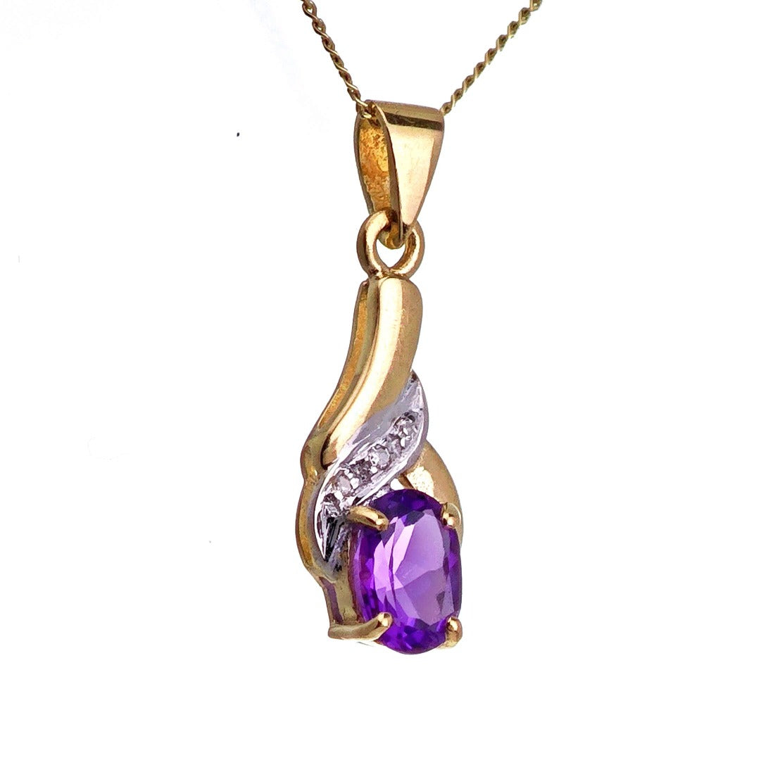 9ct Amethyst Necklace Yellow Gold 0.65ct Purple Oval Natural Gemstone