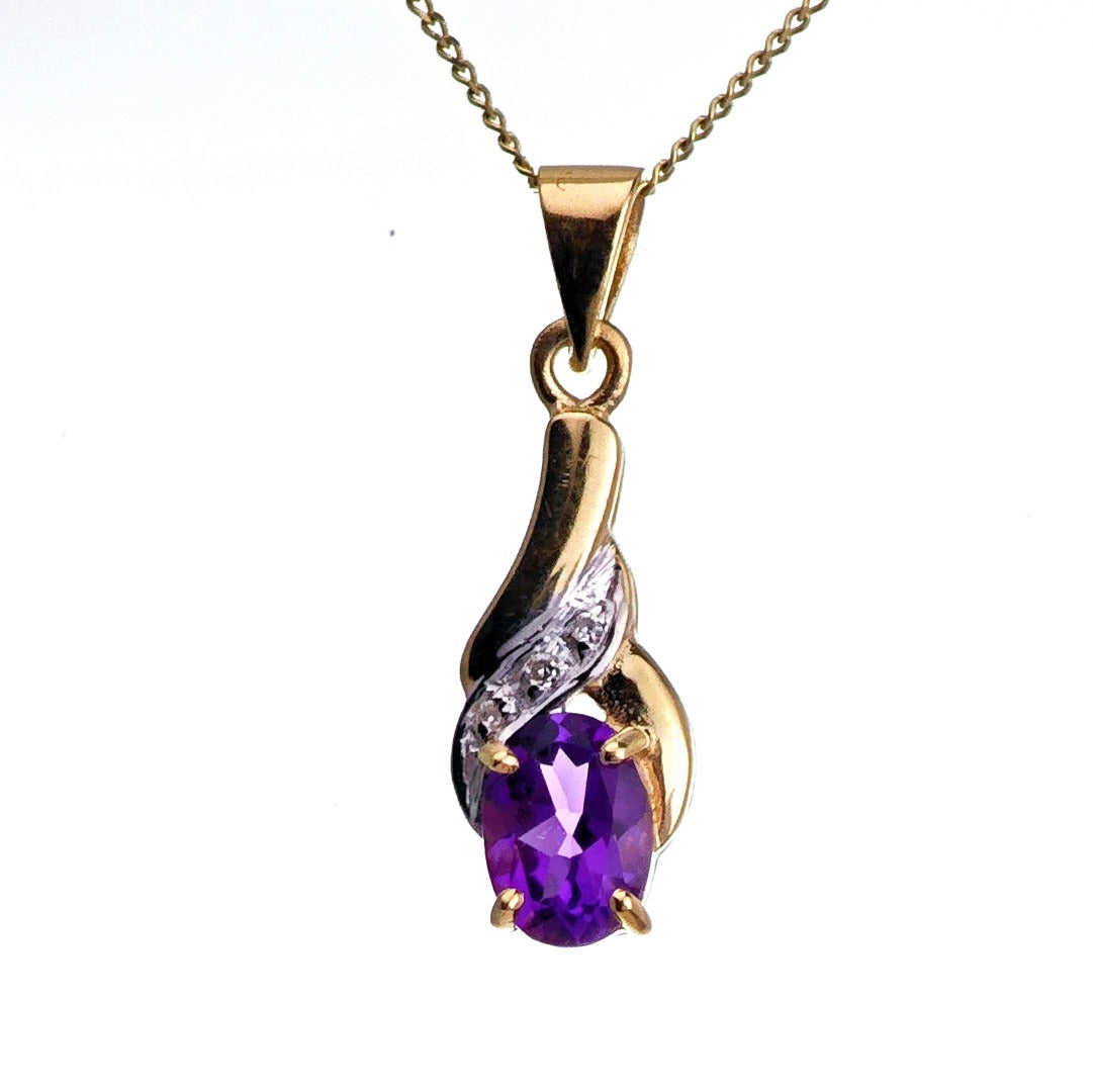 9ct Amethyst Necklace Yellow Gold 0.65ct Purple Oval Natural Gemstone