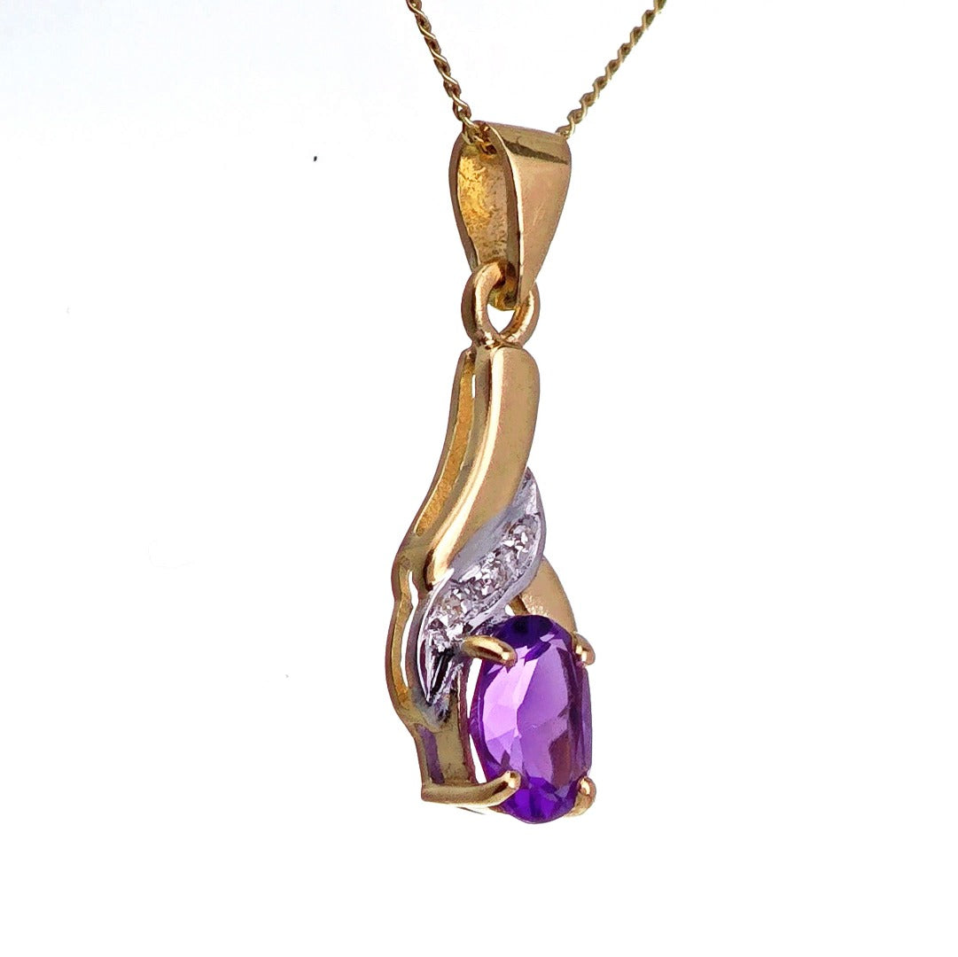 9ct Amethyst Necklace Yellow Gold 0.65ct Purple Oval Natural Gemstone