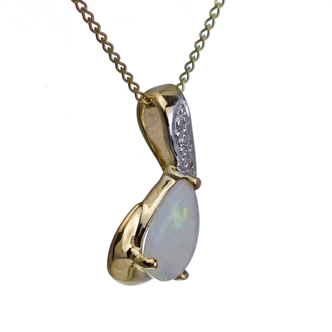 9ct Opal Necklace Yellow Gold 0.32ct White Pear Natural Gemstone