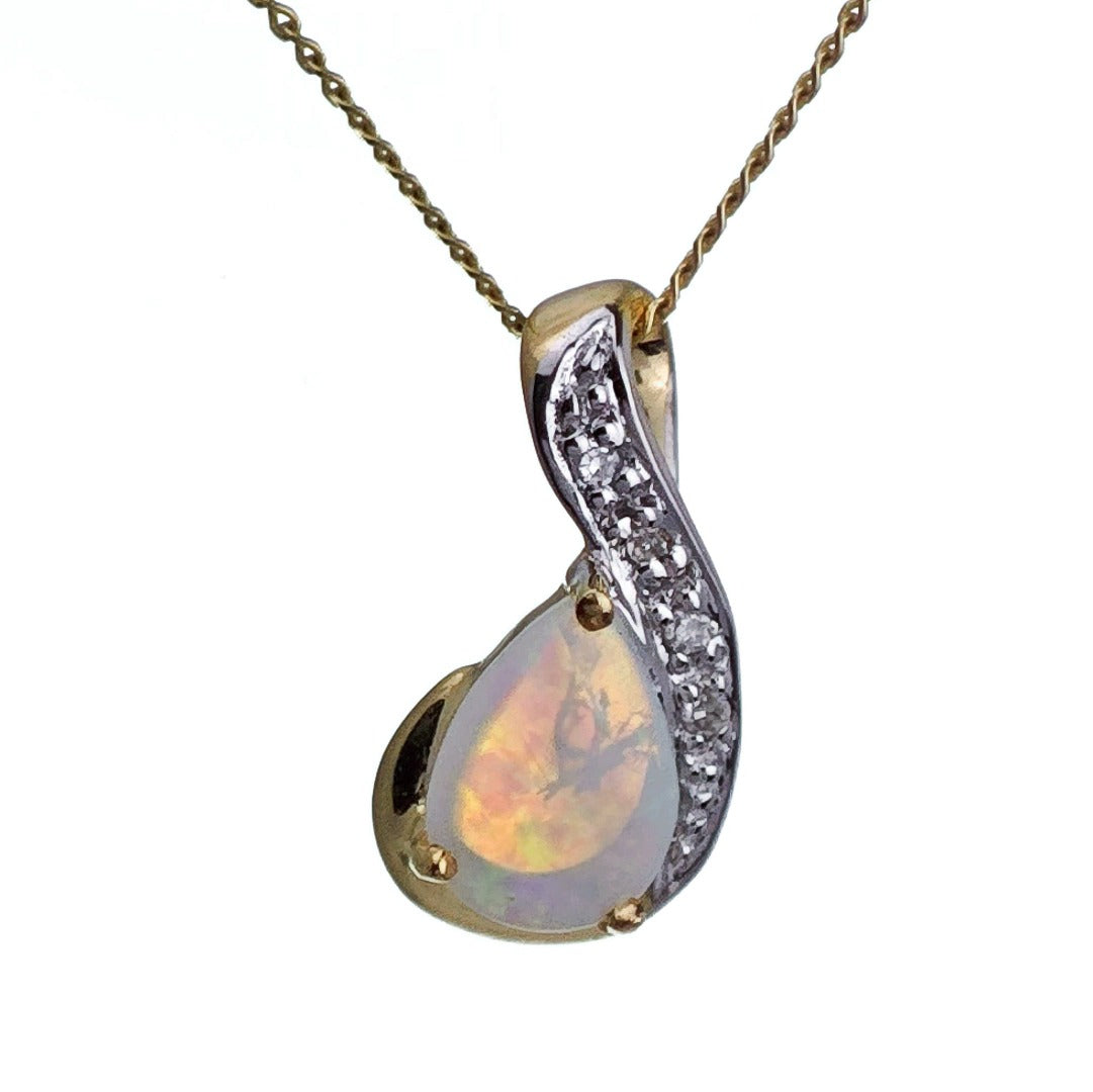 9ct Opal Necklace Yellow Gold 0.32ct White Pear Natural Gemstone