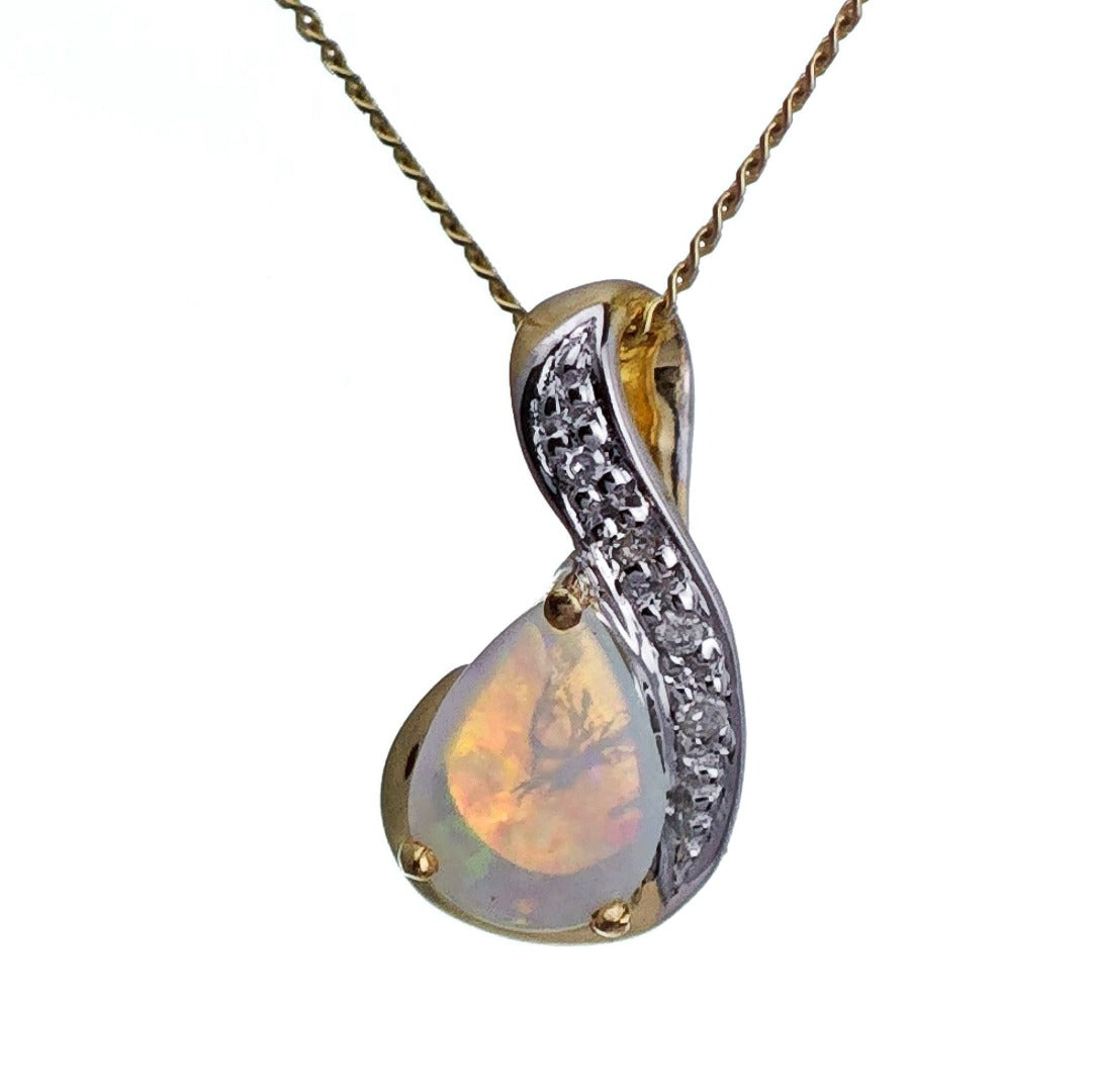 9ct Opal Necklace Yellow Gold 0.32ct White Pear Natural Gemstone