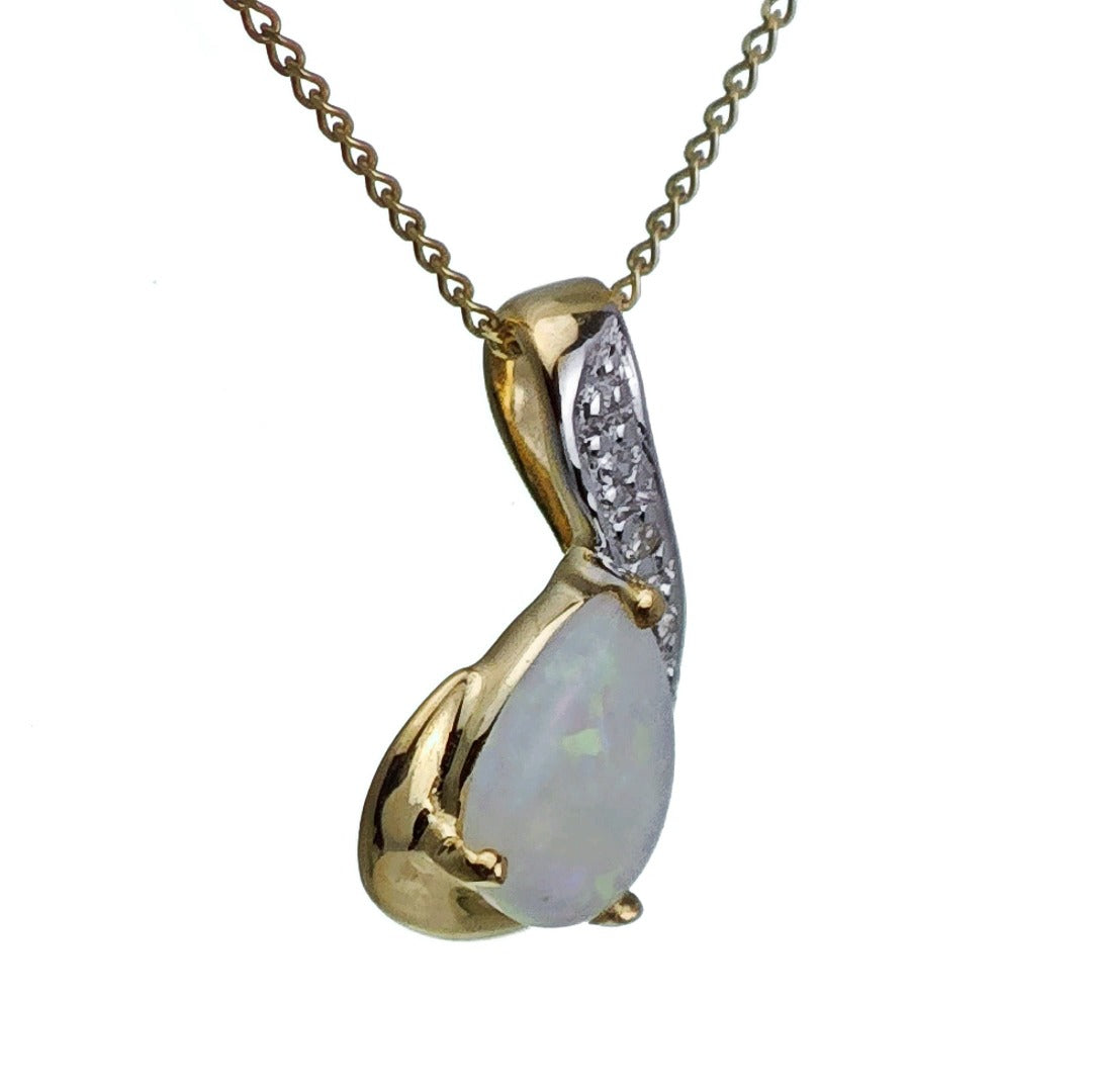 9ct Opal Necklace Yellow Gold 0.32ct White Pear Natural Gemstone