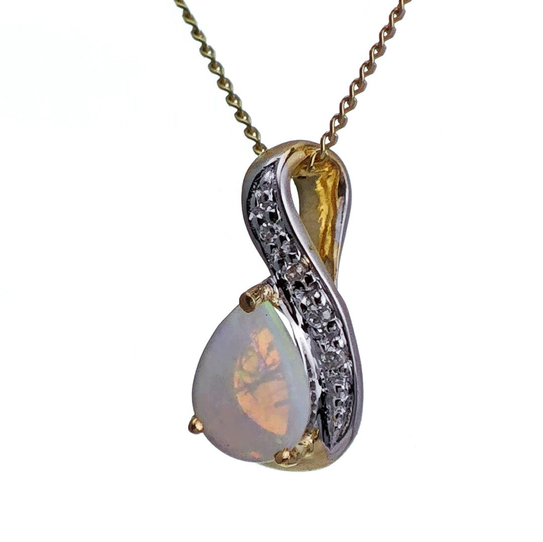 9ct Opal Necklace Yellow Gold 0.32ct White Pear Natural Gemstone