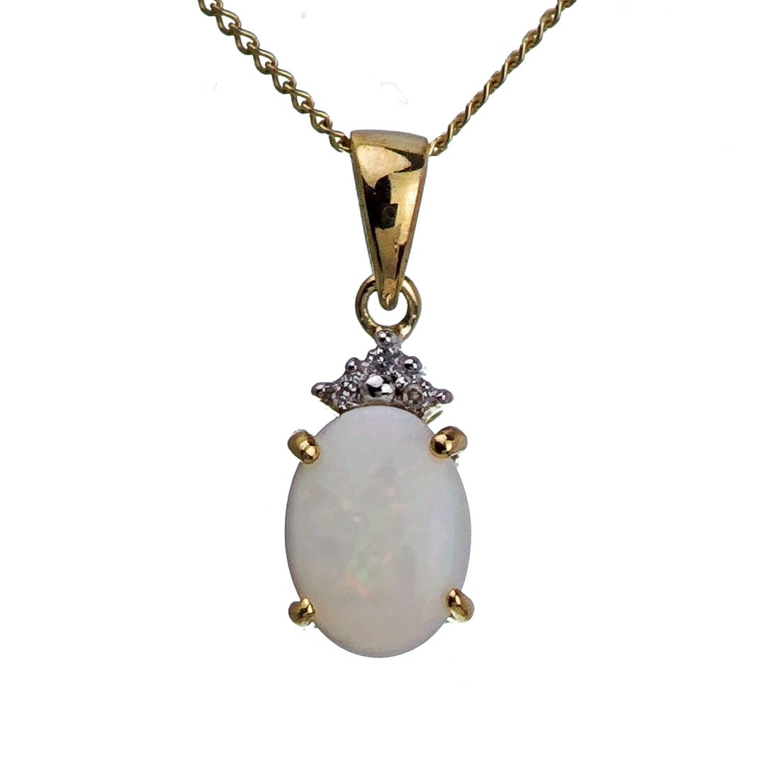 9ct Opal Necklace Yellow Gold 0.66ct White Oval Natural Gemstone