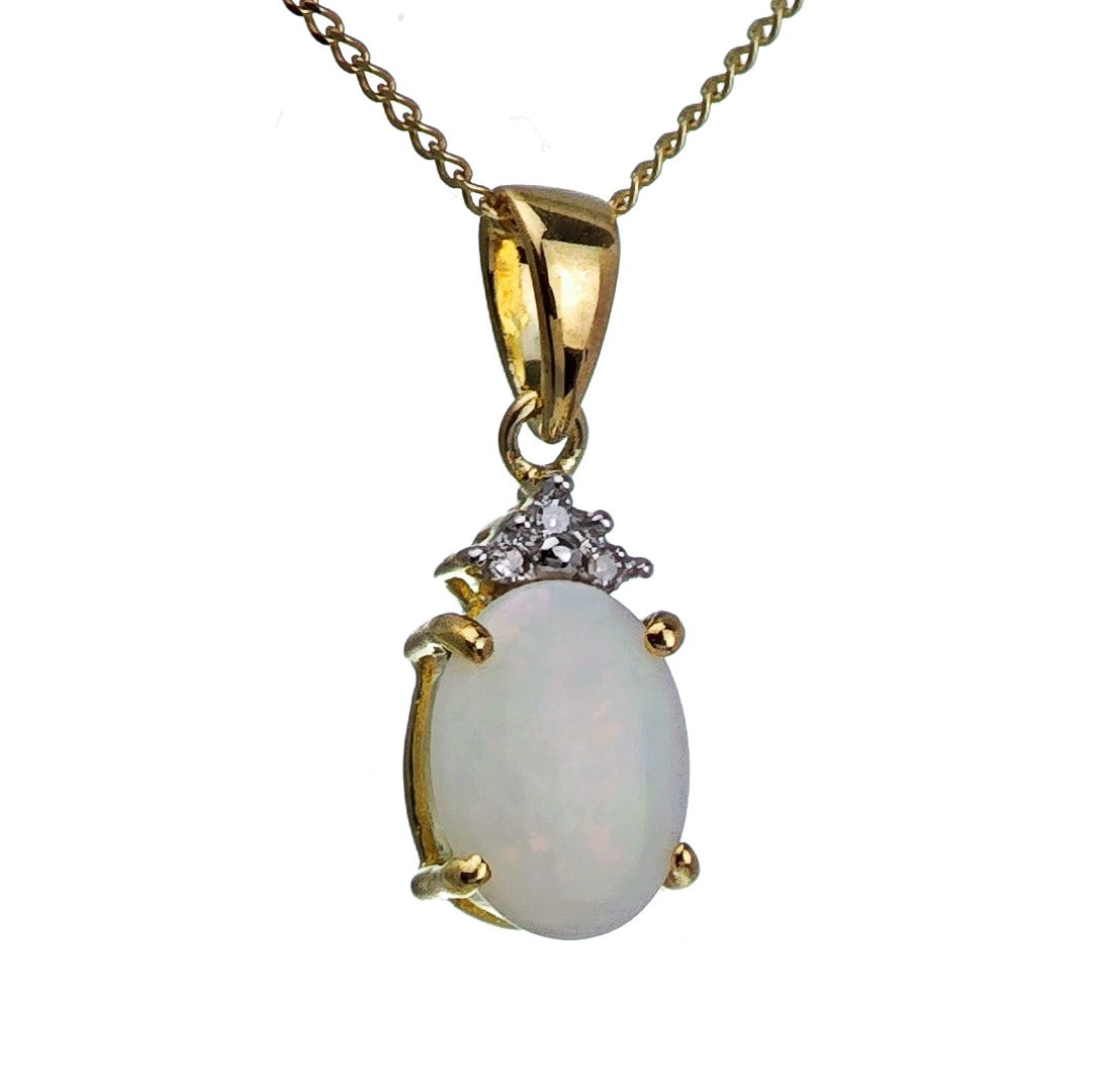 9ct Opal Necklace Yellow Gold 0.66ct White Oval Natural Gemstone