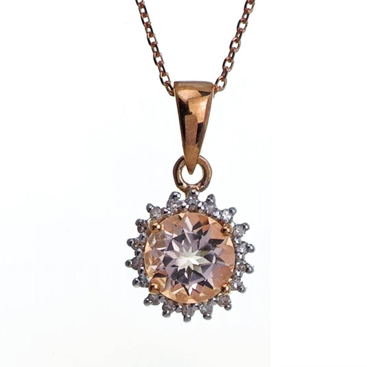 9ct Morganite Diamond Necklace Rose Gold Pink 0.8 ct Natural Gemstone
