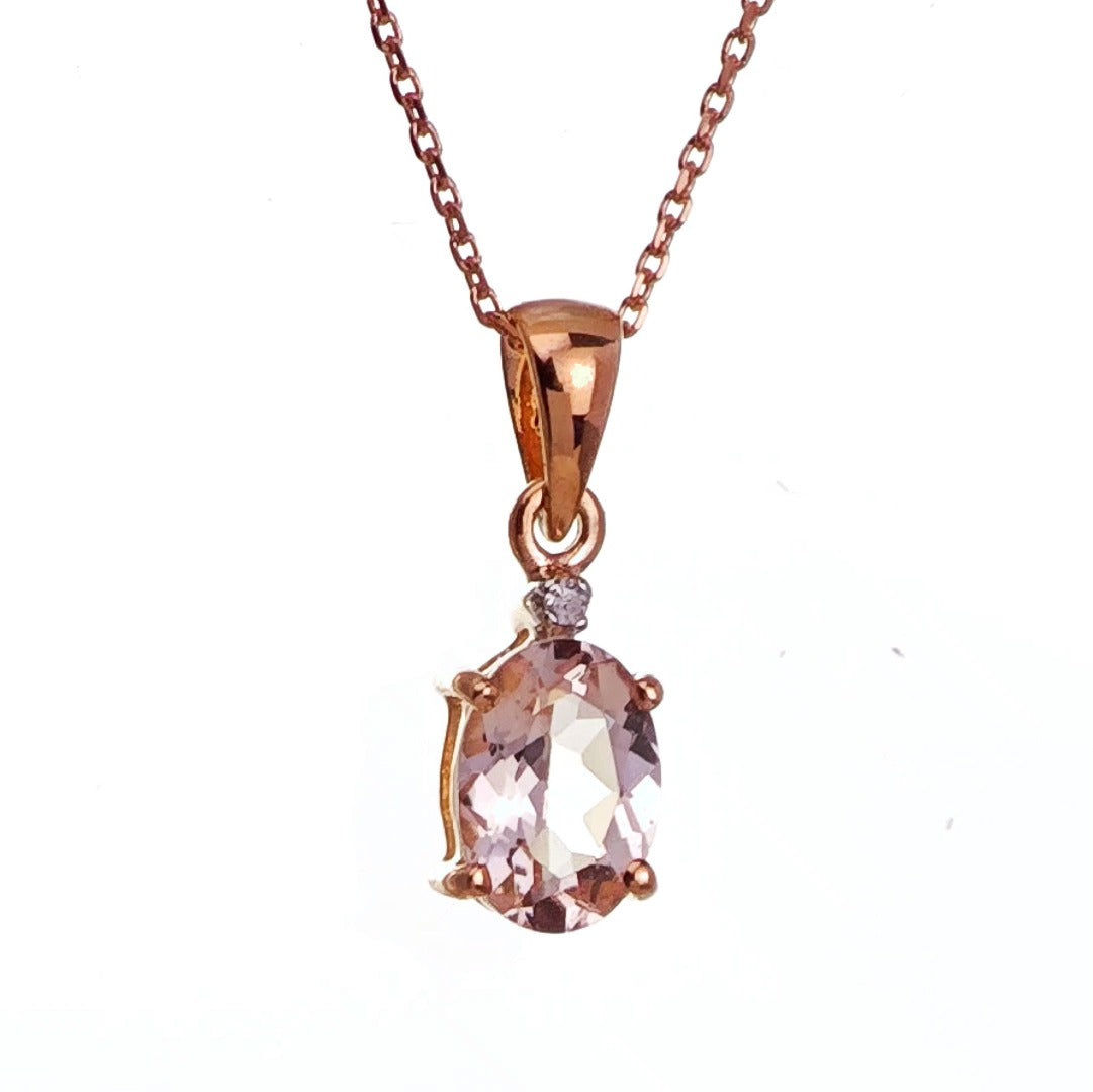 9ct Morganite Diamond Necklace Rose Gold Pink  0.68 ct Natural Gemstone