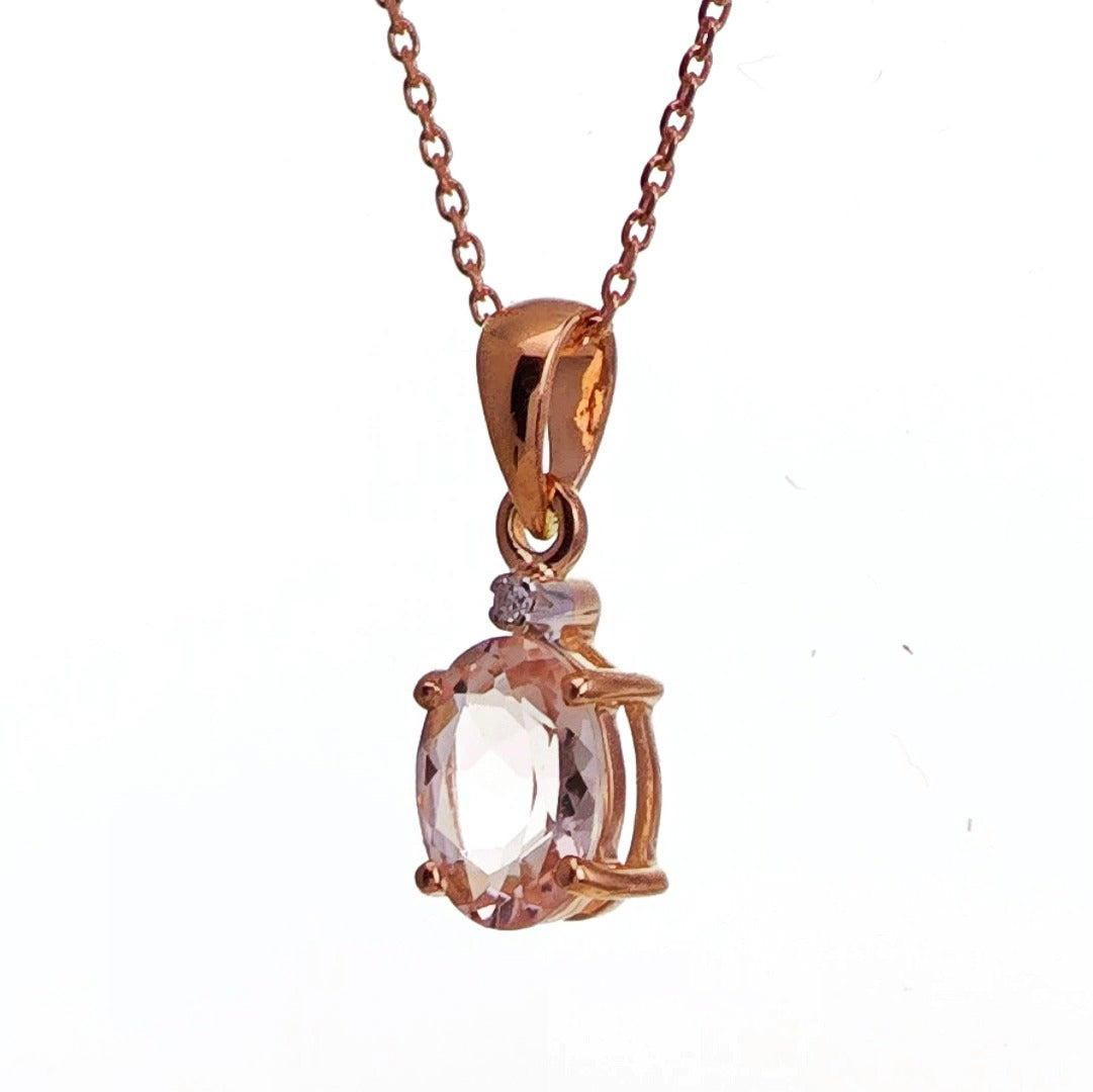 9ct Morganite Diamond Necklace Rose Gold Pink  0.68 ct Natural Gemstone