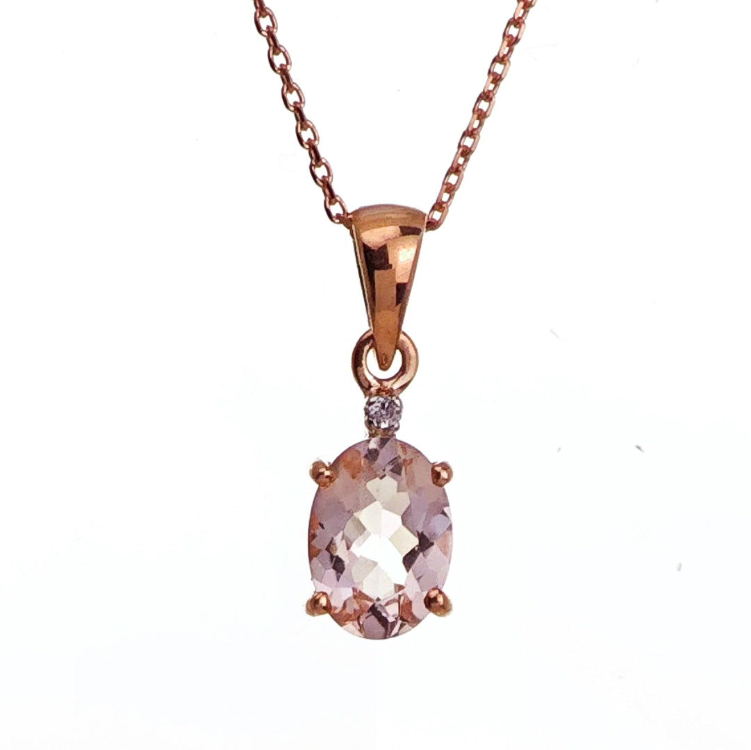 9ct Morganite Diamond Necklace Rose Gold Pink  0.68 ct Natural Gemstone