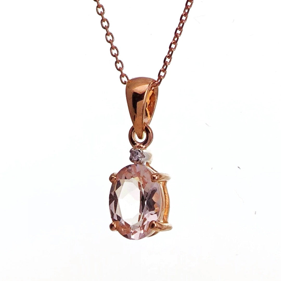 9ct Morganite Diamond Necklace Rose Gold Pink  0.68 ct Natural Gemstone