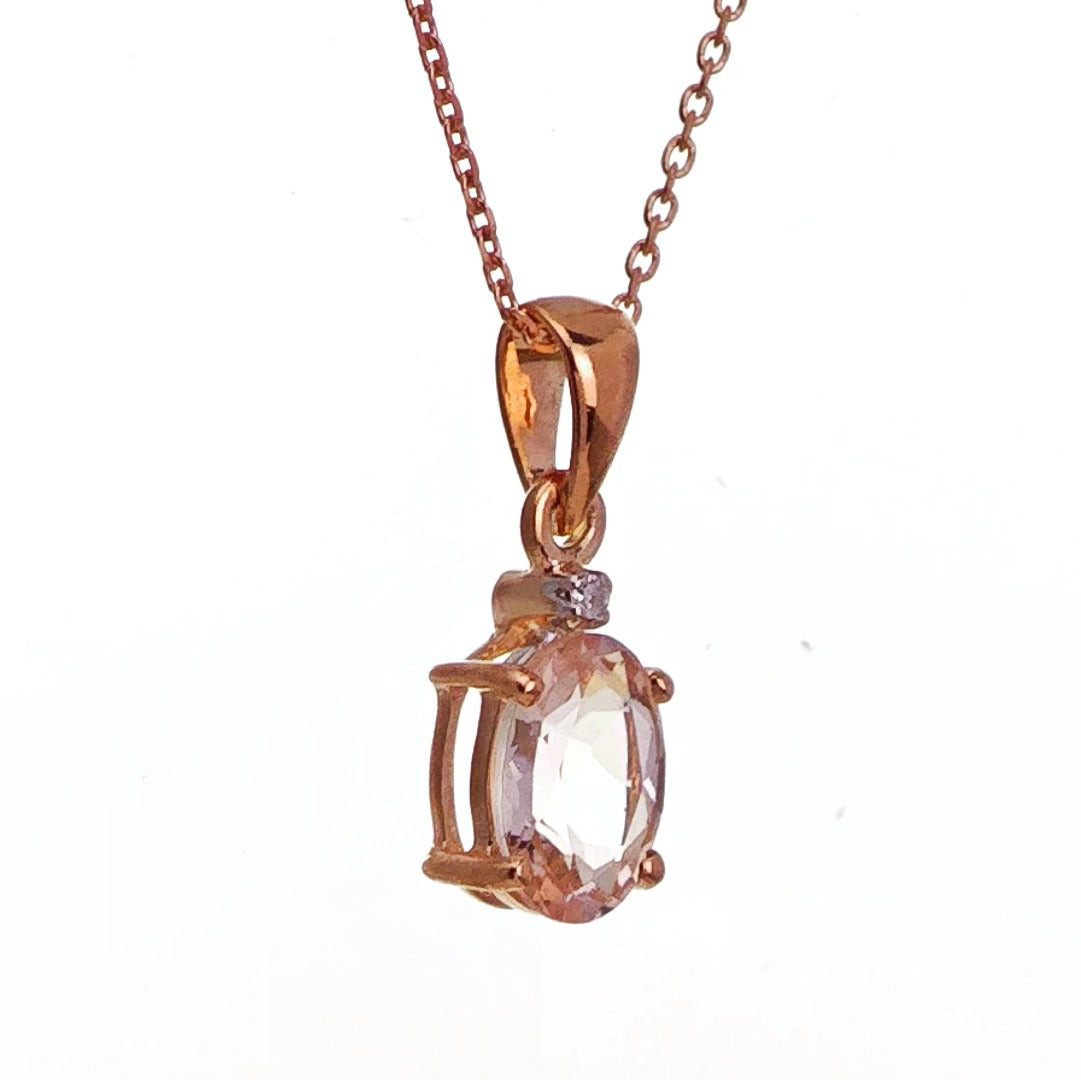 9ct Morganite Diamond Necklace Rose Gold Pink  0.68 ct Natural Gemstone