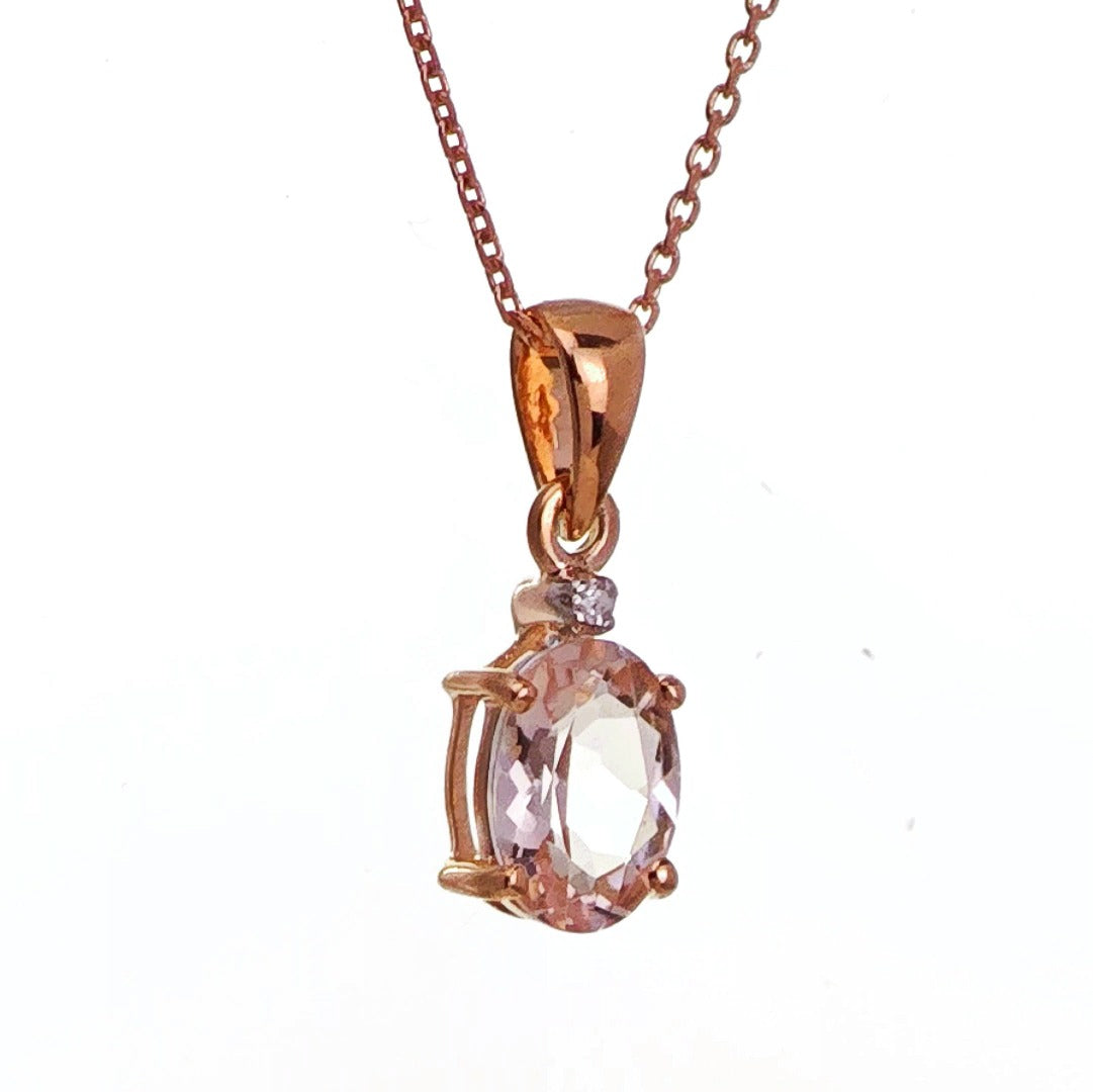 9ct Morganite Diamond Necklace Rose Gold Pink  0.68 ct Natural Gemstone