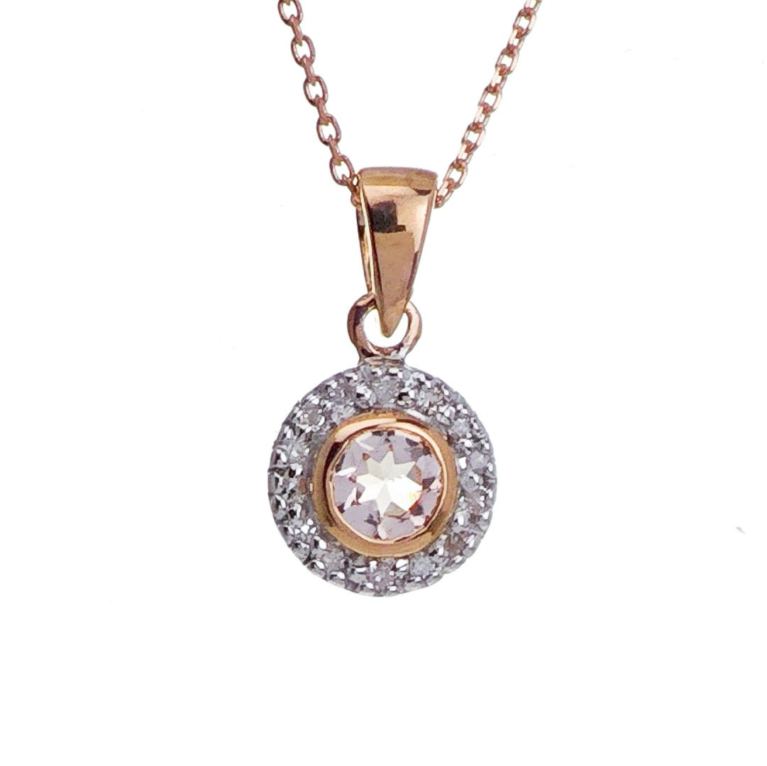 9ct Morganite Necklace Yellow Gold 0.23ct Pink Round Natural Gemstone