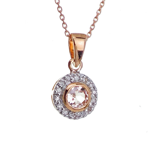 9ct Morganite Necklace Yellow Gold 0.23ct Pink Round Natural Gemstone