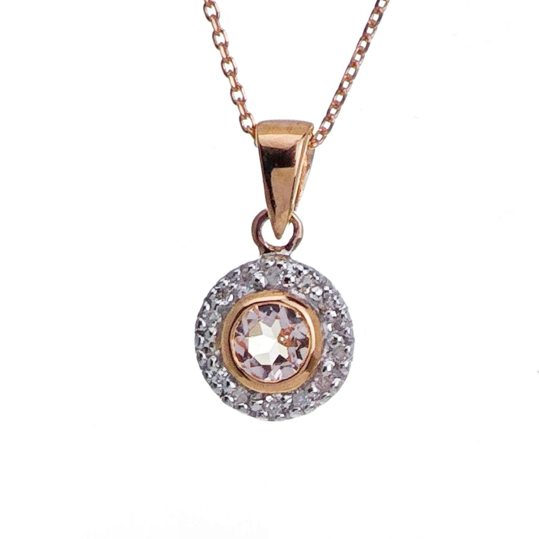 9ct Morganite Necklace Yellow Gold 0.23ct Pink Round Natural Gemstone