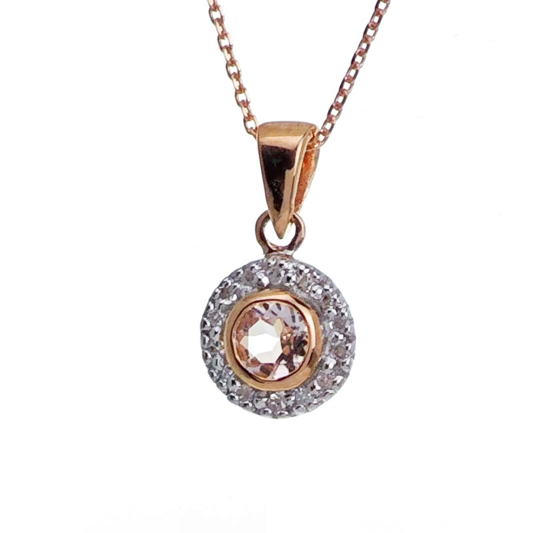 9ct Morganite Necklace Yellow Gold 0.23ct Pink Round Natural Gemstone