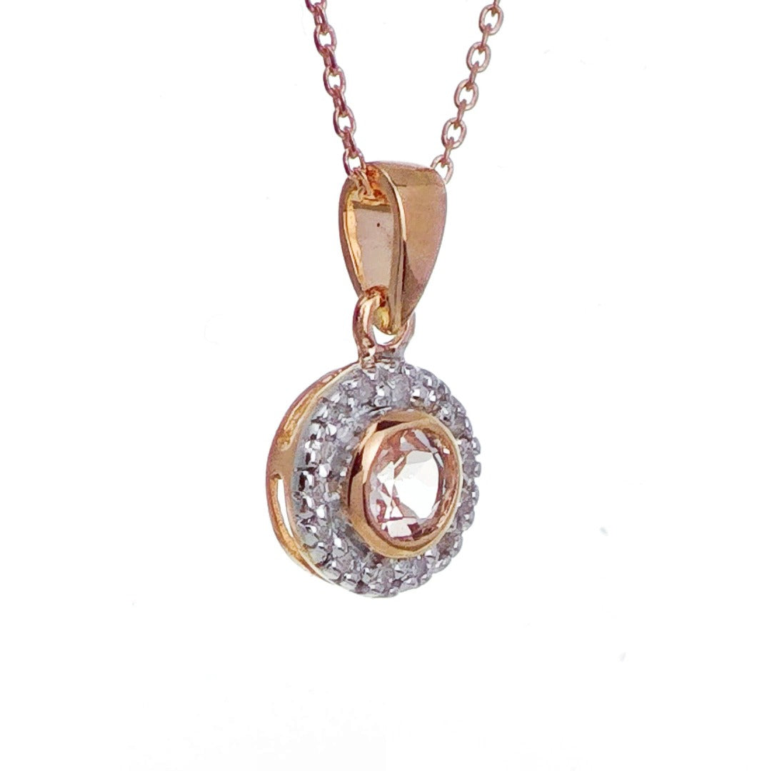 9ct Morganite Necklace Yellow Gold 0.23ct Pink Round Natural Gemstone