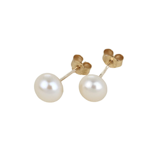 9ct Ivory Pearl Earrings 6mm button studs butterfly back