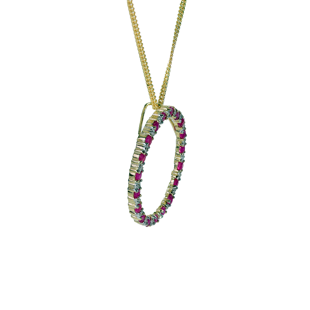 9ct Gold Ruby Diamond Necklace Circle Natural Gemstone