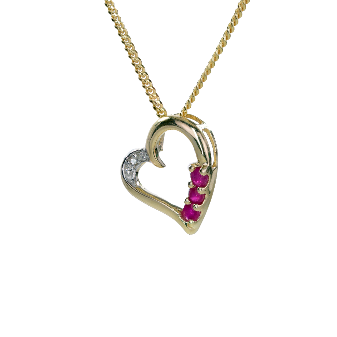 9ct Gold Necklace Diamond Ruby Heart