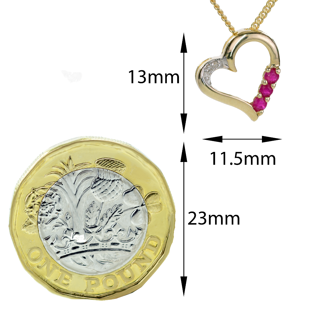 9ct Gold Necklace Diamond Ruby Heart