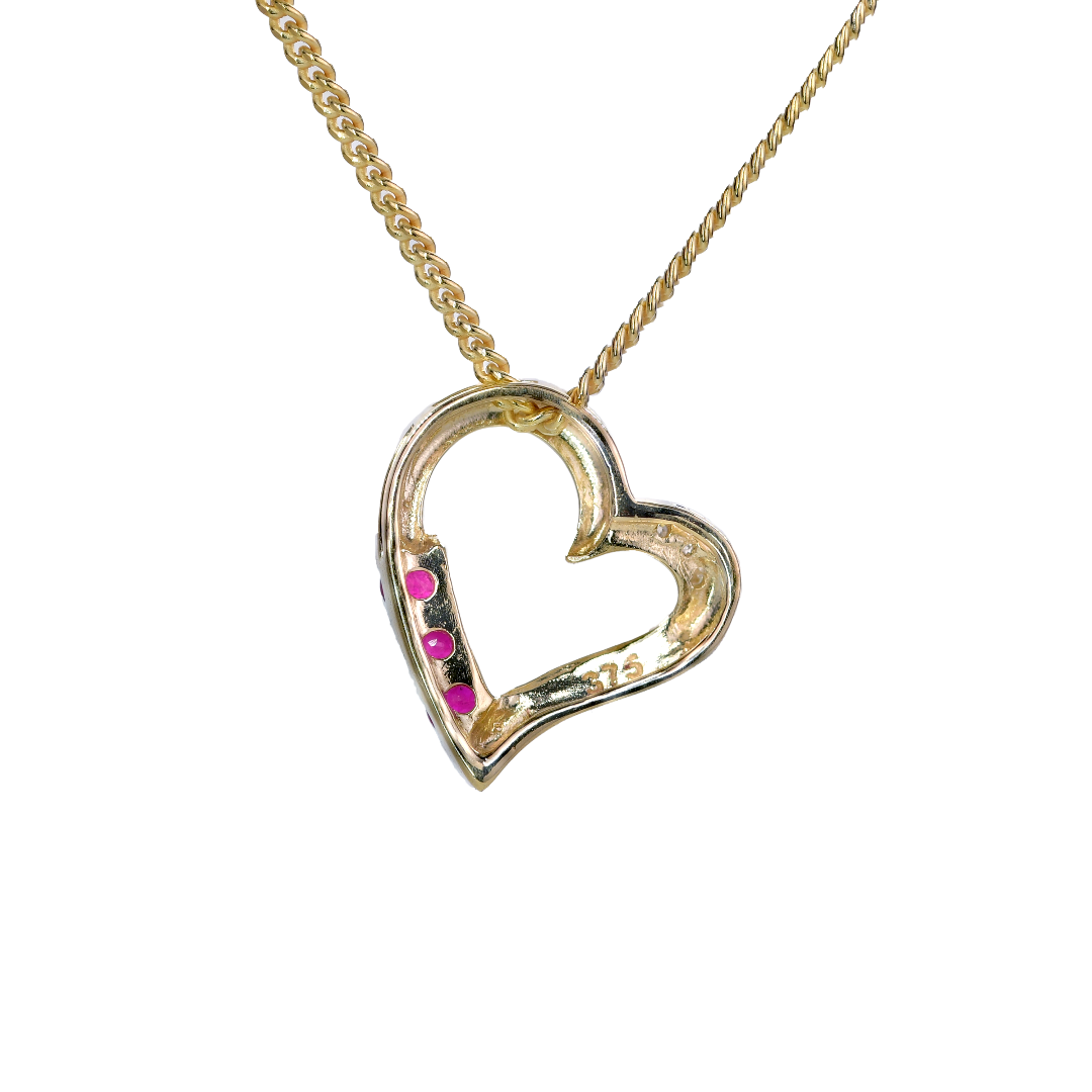 9ct Gold Necklace Diamond Ruby Heart