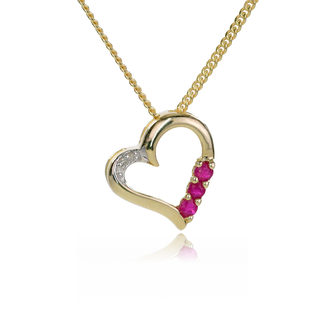 9ct Gold Necklace Diamond Ruby Heart