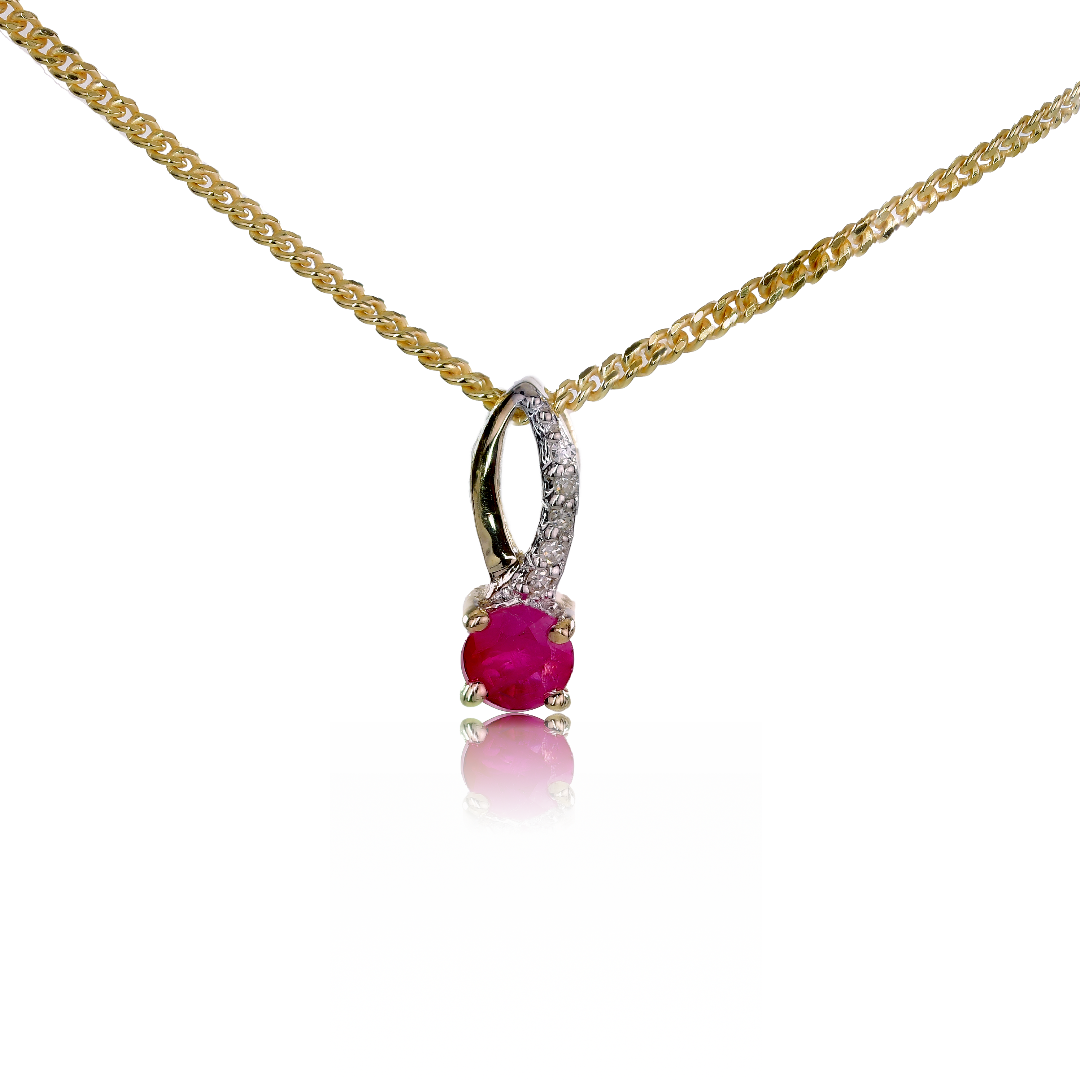 Ojewellery 9ct Gold Necklace Diamond Ruby Loop Womens