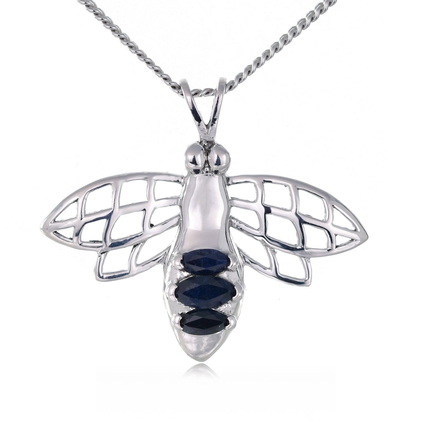 Silver Sapphire Pendant Bee Blue