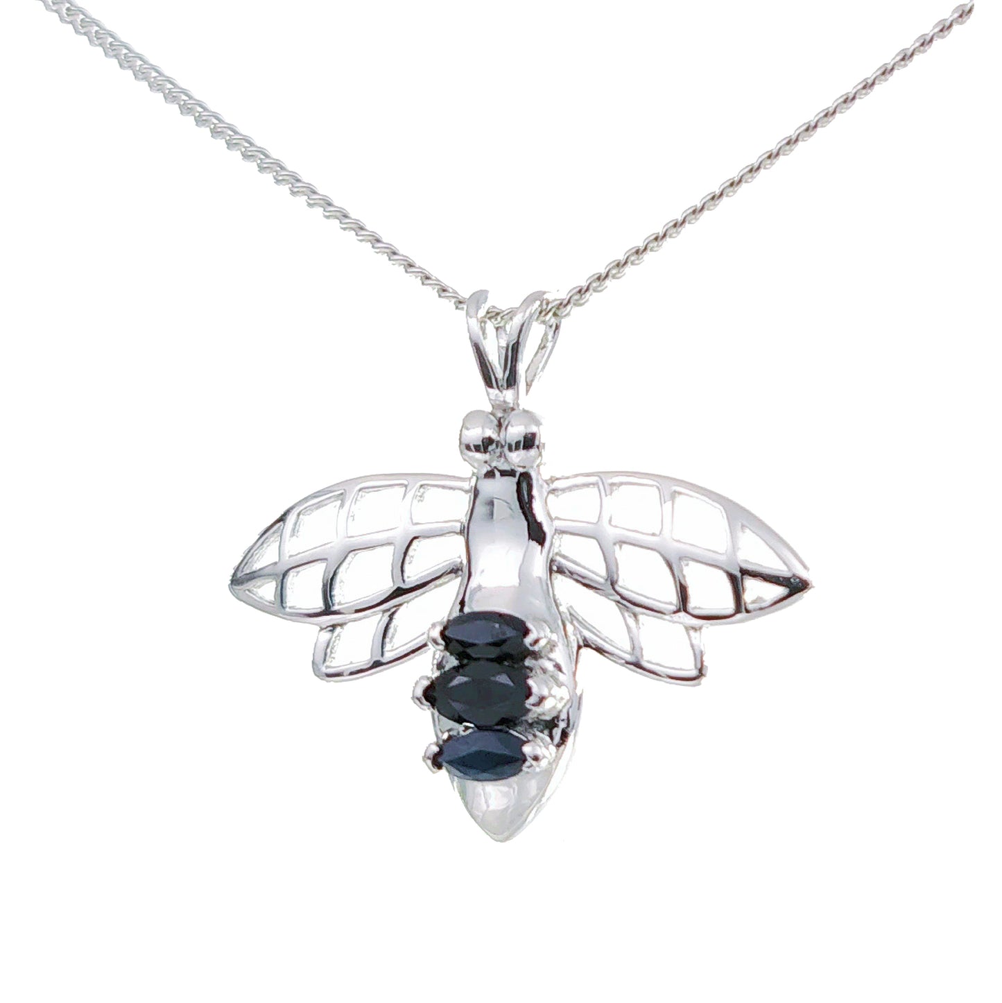 Silver Sapphire Pendant Bee Blue