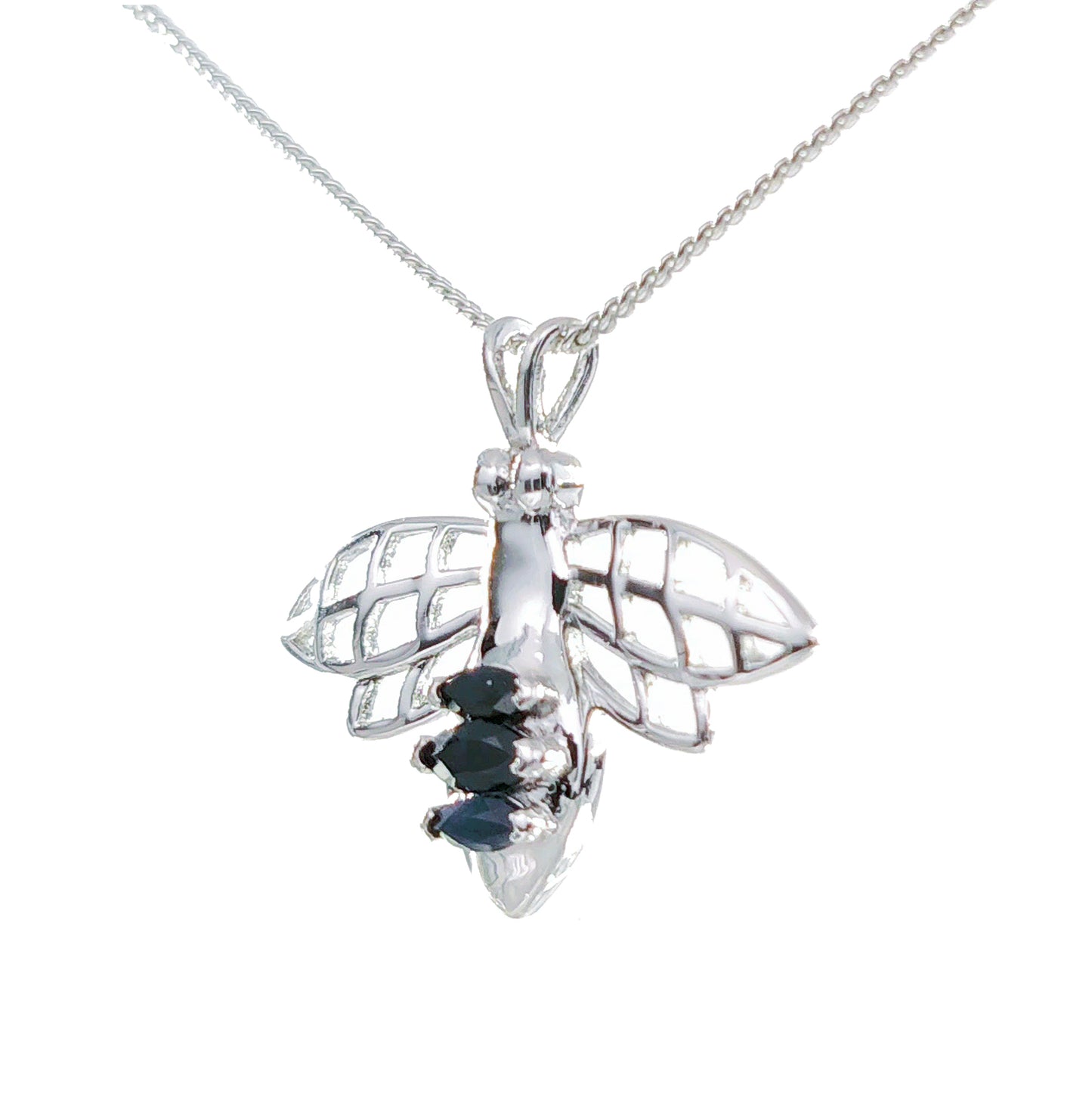 Silver Sapphire Pendant Bee Blue