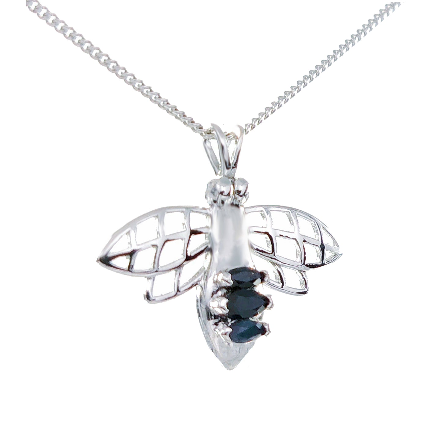 Silver Sapphire Pendant Bee Blue