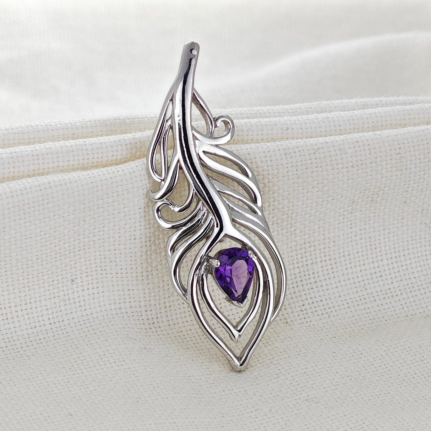 Amethyst Sterling Silver Brooch 0.61ct Peacock Feather February Birthstone