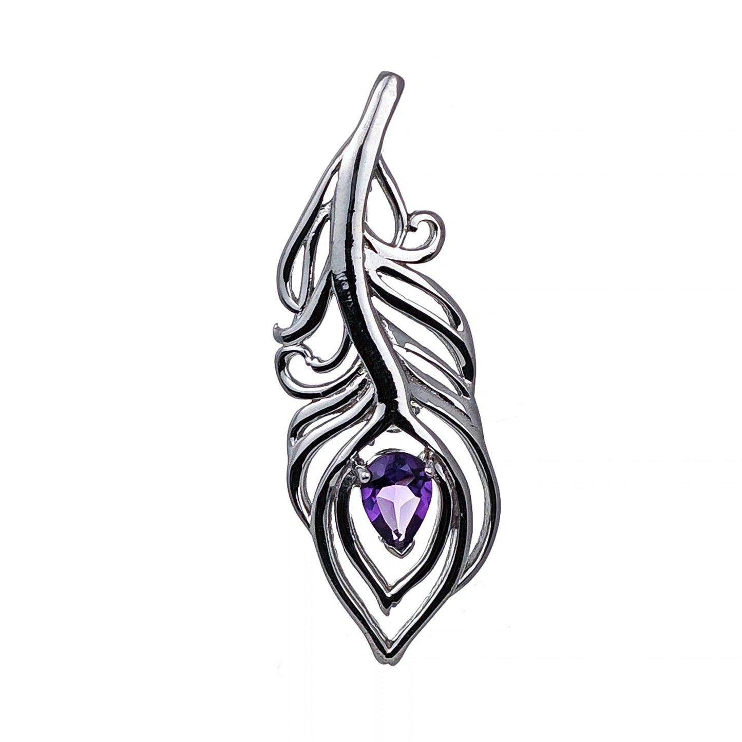 Amethyst Sterling Silver Brooch 0.61ct Peacock Feather February Birthstone